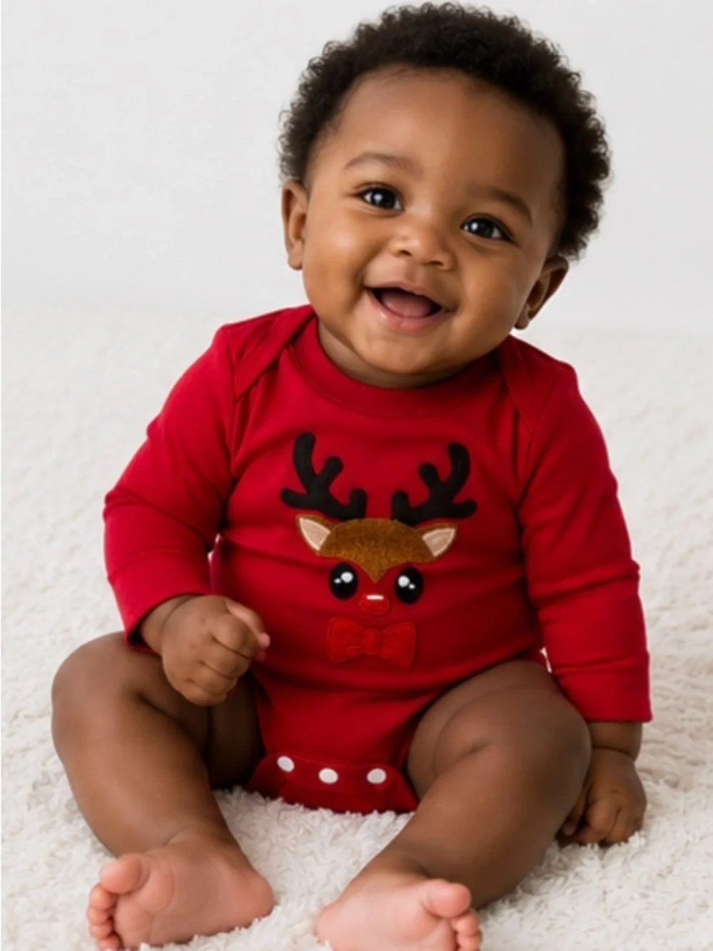 Red Reindeer Appliqué Baby One-Piece Onesie 3-6 Months
